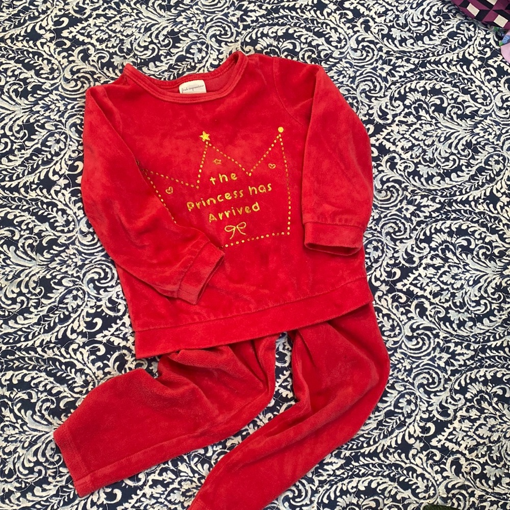 SOLD….  First Impressions velour set, Red size 3T